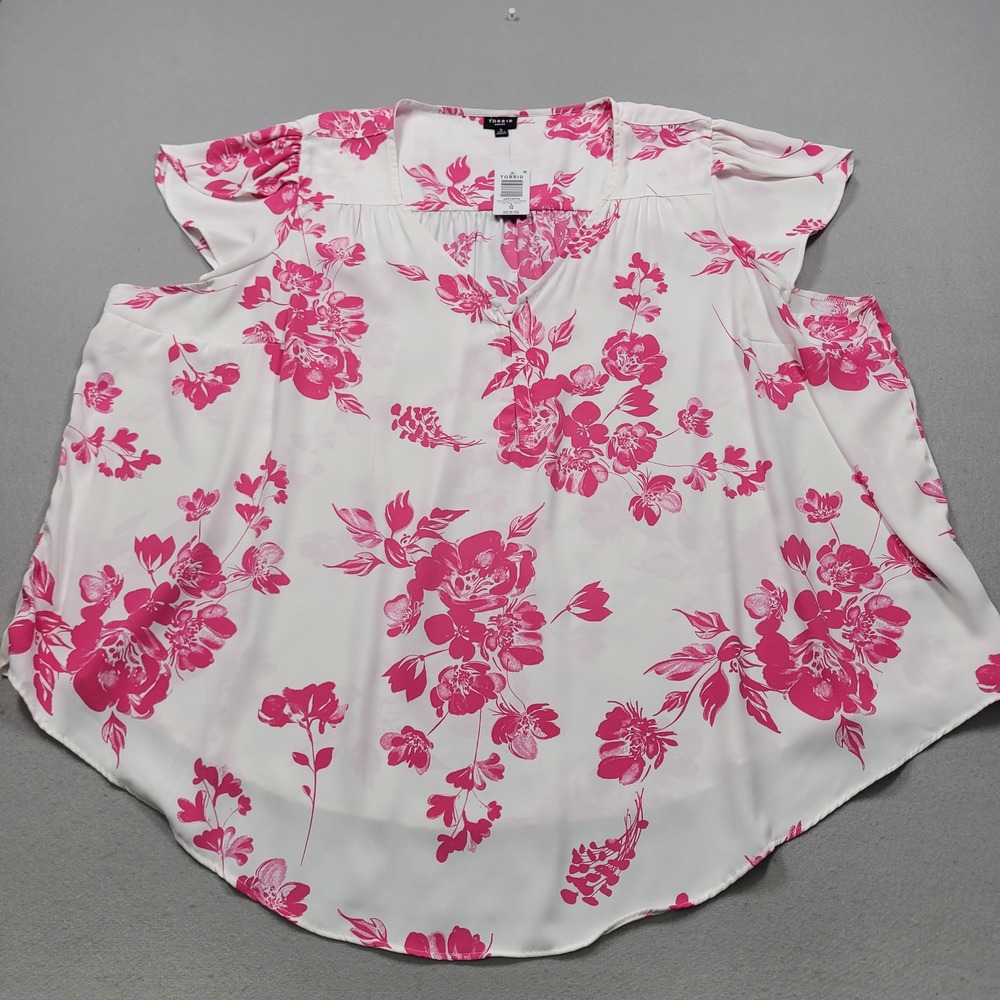 Torrid Harper Georgette Tulip Sleeve Blouse Jilly Floral Cloud Dancer 5 5X 28